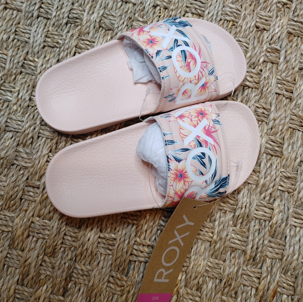 Roxy Slippy RO Floral Sport Slide Sandals (For Girls), Light Pink - Picture 3 of 12